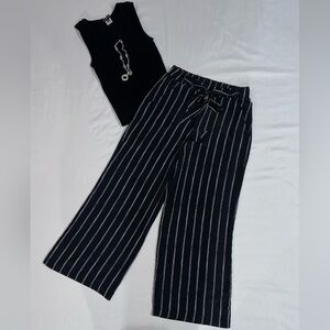 Elegant Striped Wide Leg Women's Capri Pant